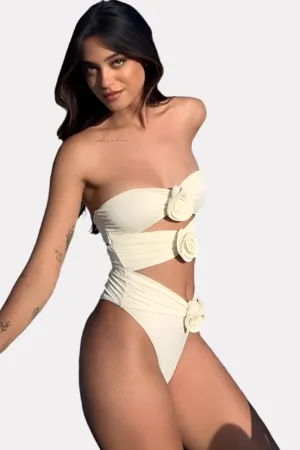Off-shoulder one-piece flower swimsuit