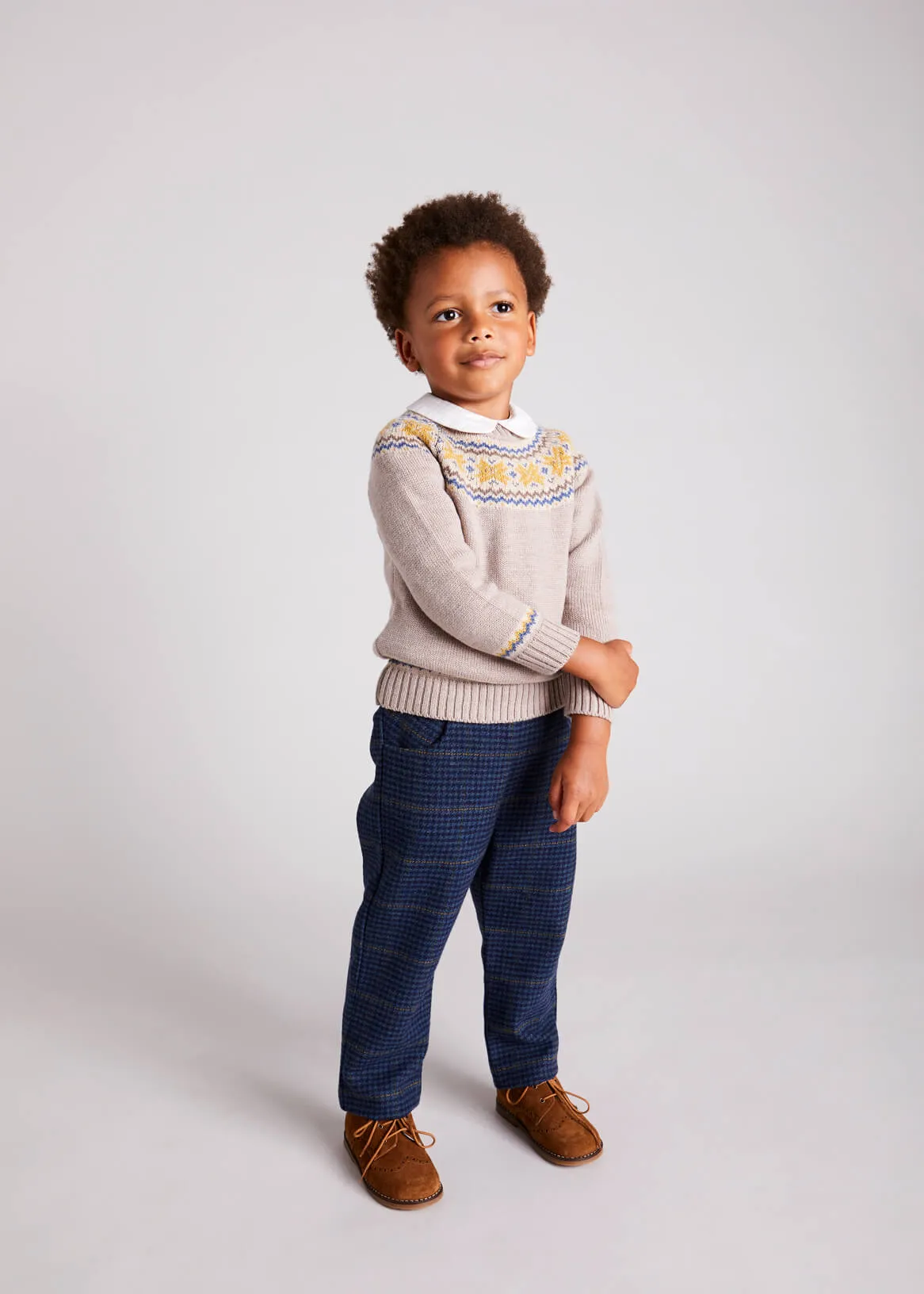Peter Pan Collar Light Checked Shirt in White (12mths-3yrs)