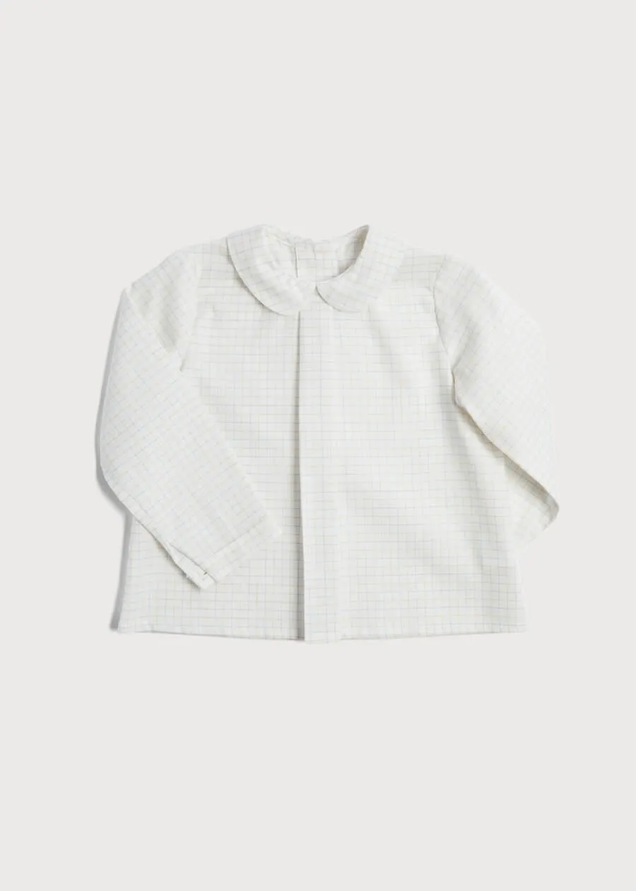 Peter Pan Collar Light Checked Shirt in White (12mths-3yrs)