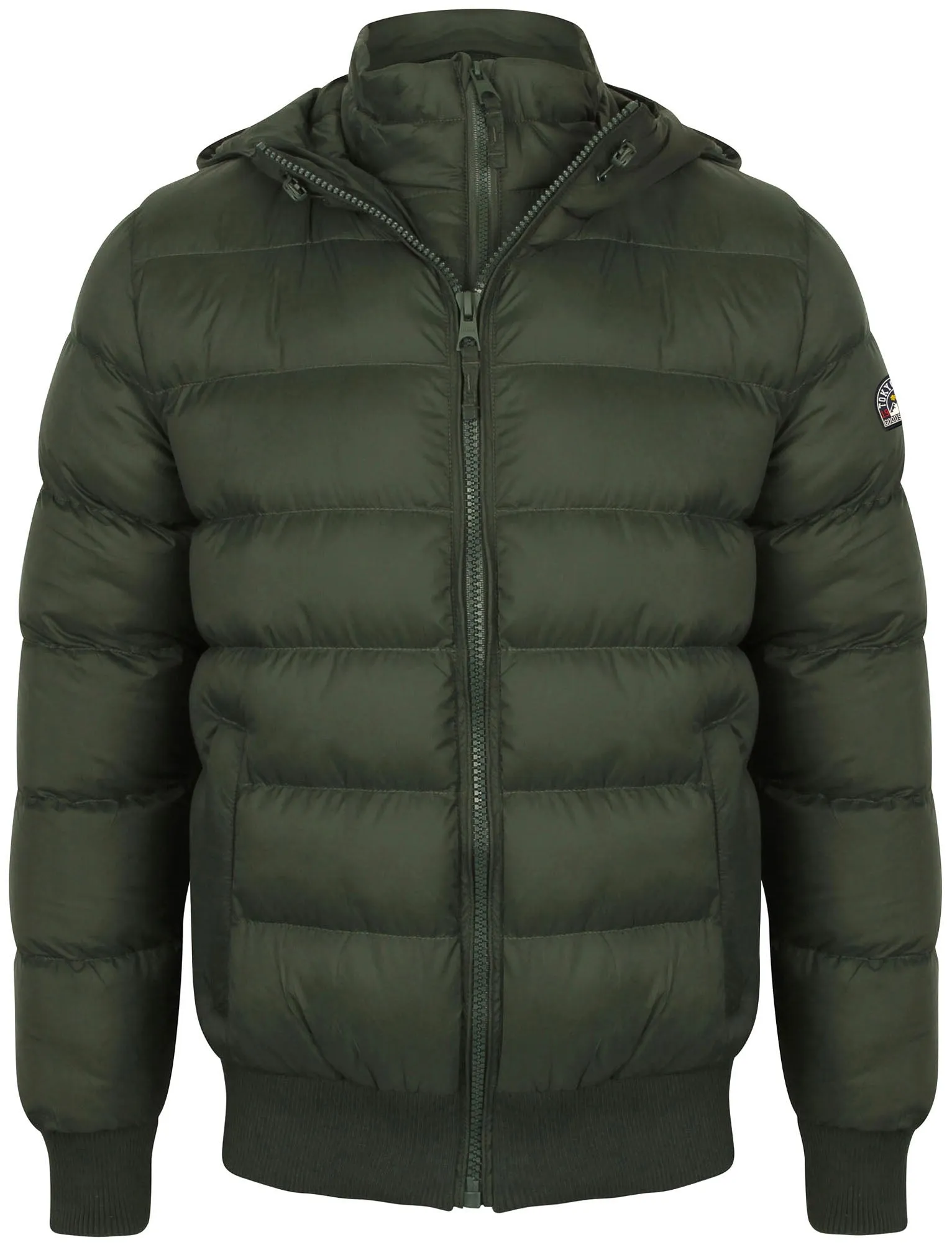 Proctor Layered Quilted Puffer Jacket with Hood in Deep Forest - Tokyo Laundry