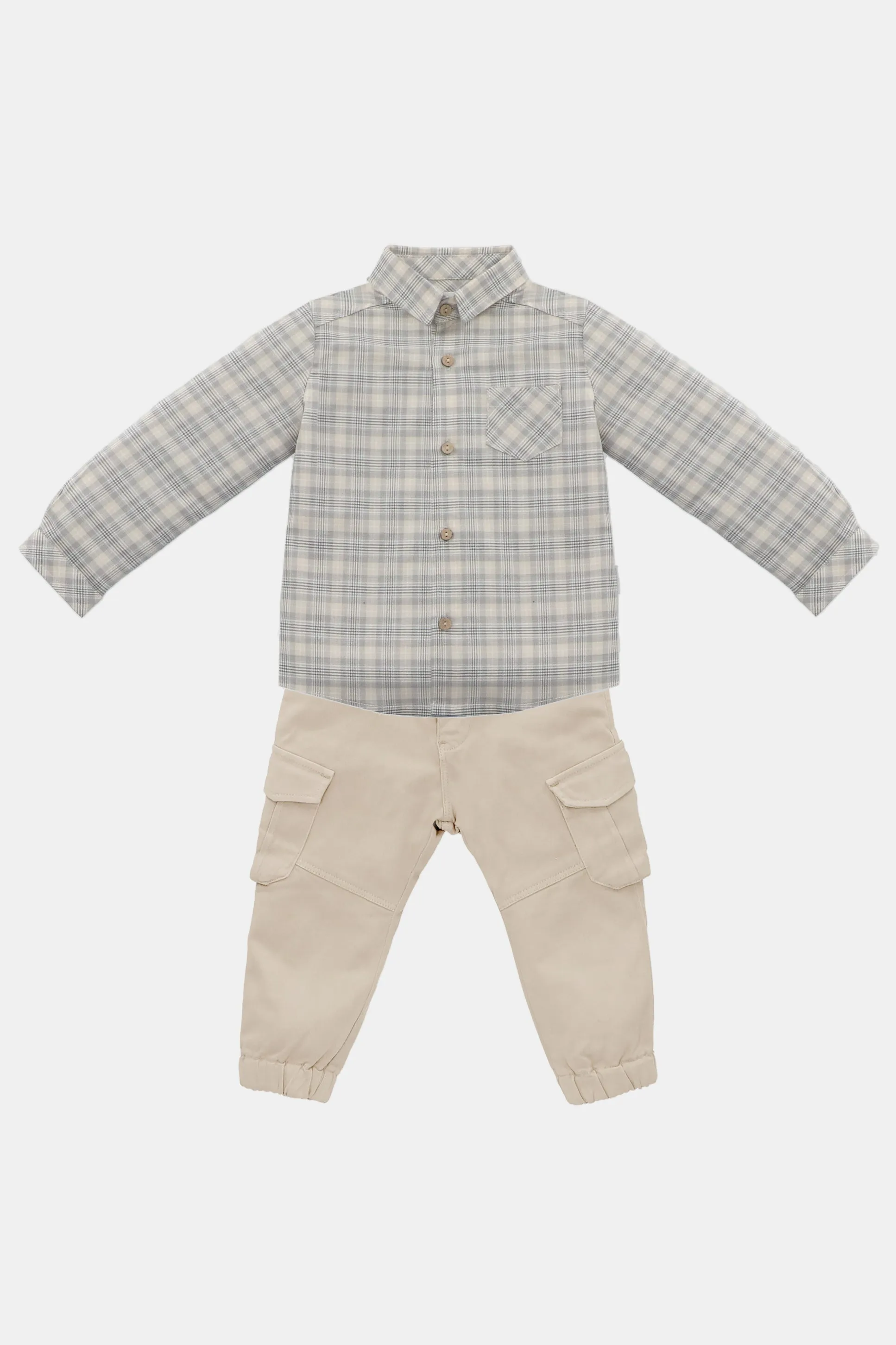 "Harrison" Stone Tartan Shirt & Cargo Trousers