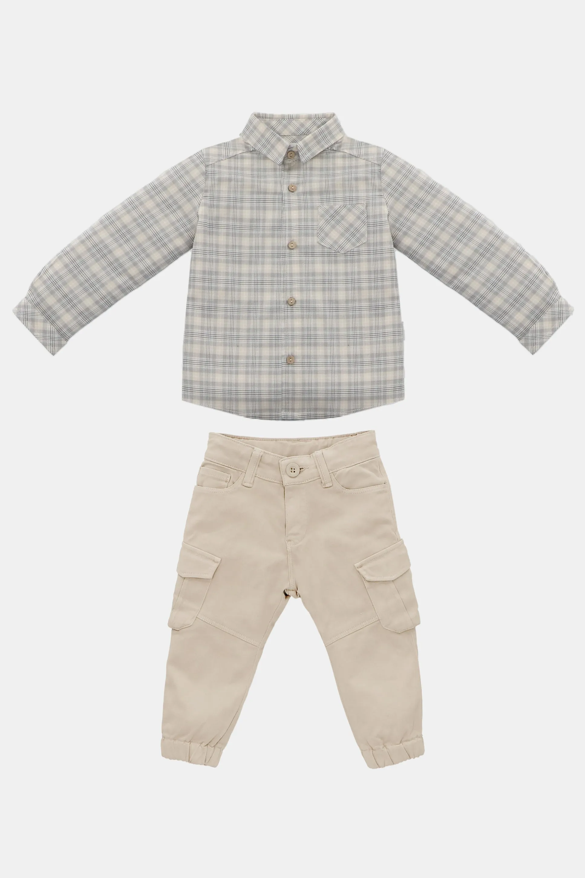 "Harrison" Stone Tartan Shirt & Cargo Trousers