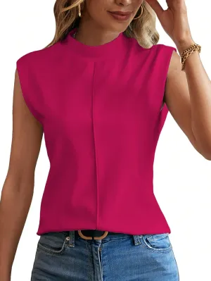 SOLY HUX Women's Mock Turtle Neck Sleeveless Tops Summer Trendy Basic Cap Sleeve Tunic Tank Tops