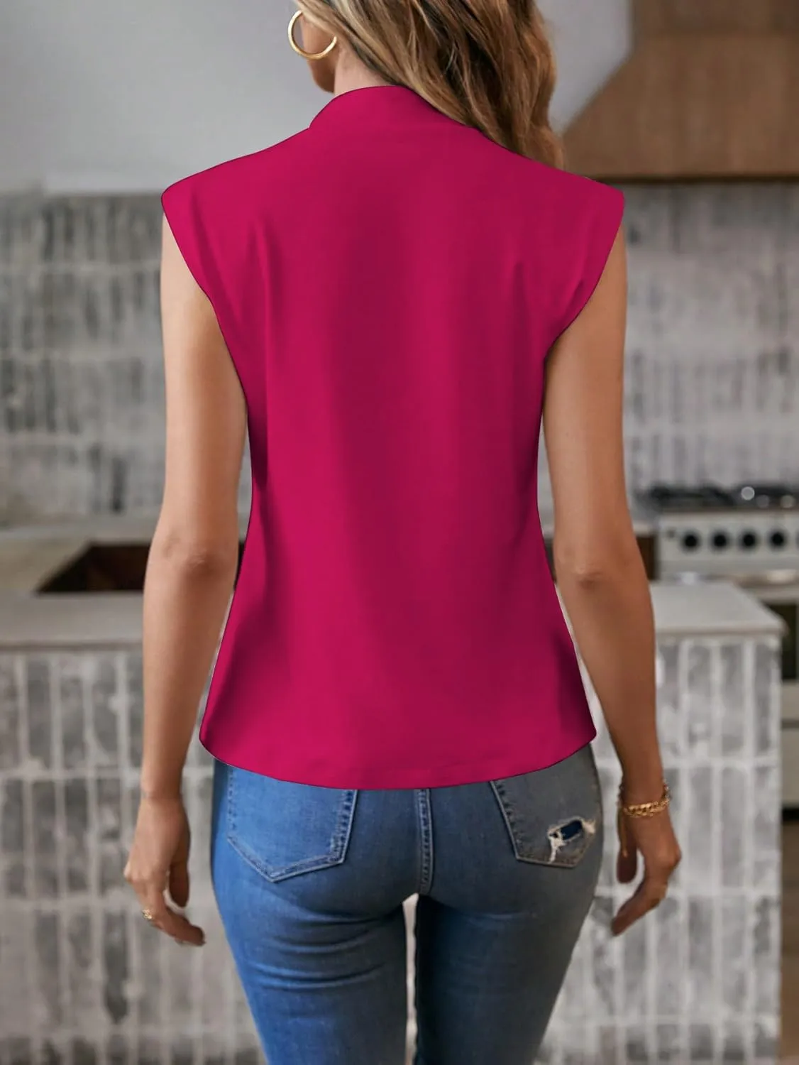 SOLY HUX Women's Mock Turtle Neck Sleeveless Tops Summer Trendy Basic Cap Sleeve Tunic Tank Tops