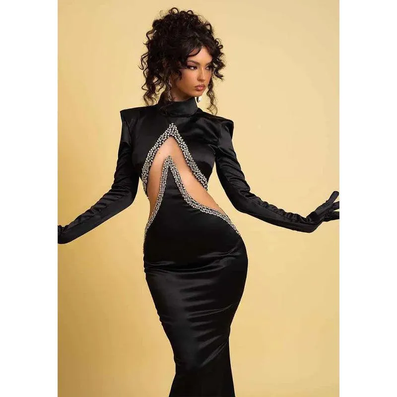 Unique High Neckline Beads Long Sleeves Elegant Mermaid Formal Party Dress