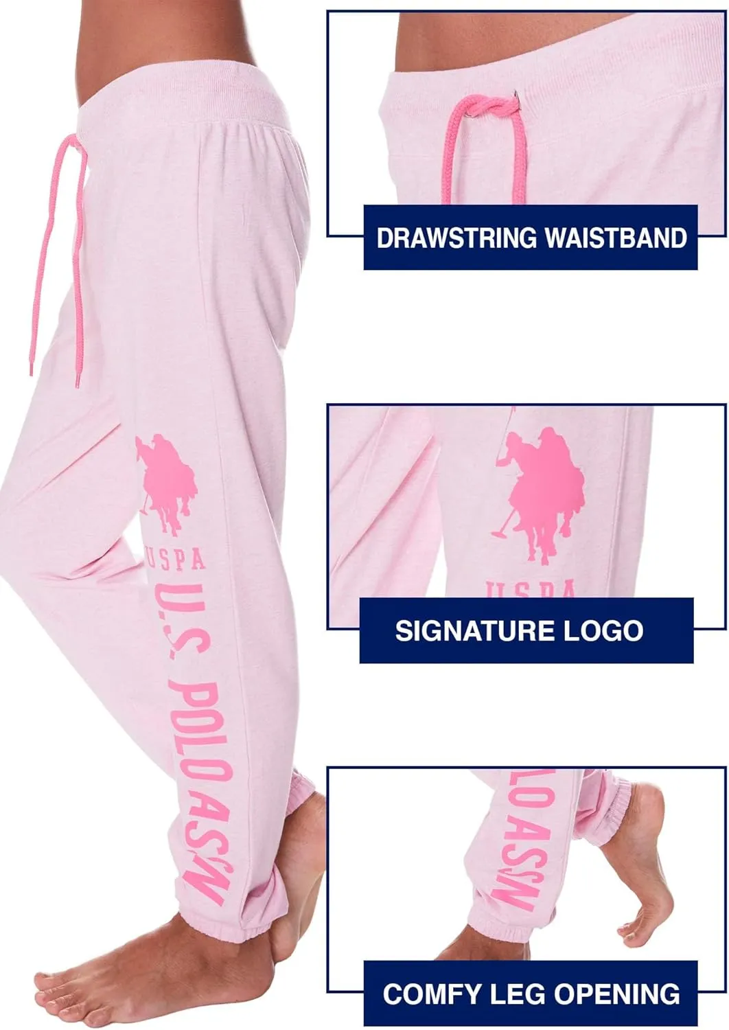 U.S. Polo Assn. Womens Sweatpants - Women Joggers Sweats with Logo Print - French Terry Poly-Cotton