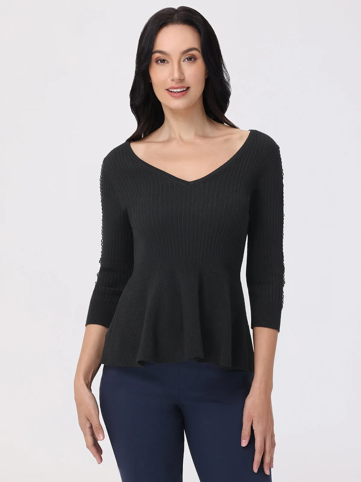 V-Neck Peplum Sweater