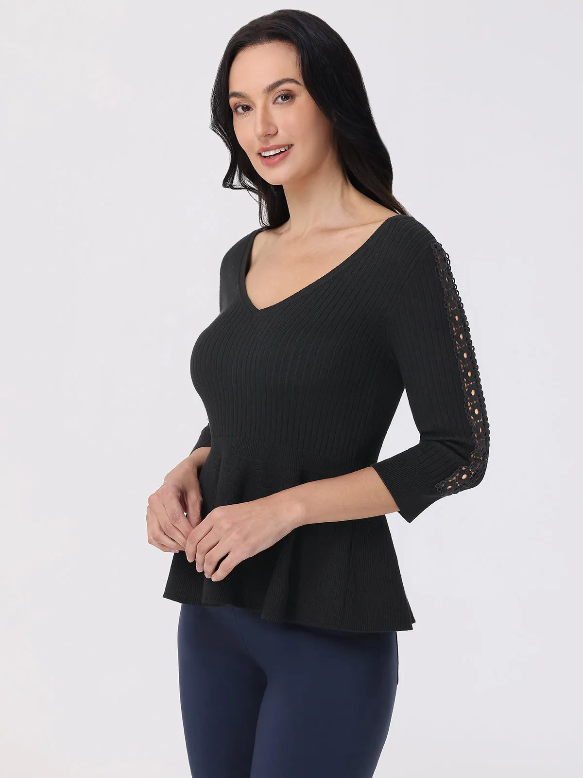 V-Neck Peplum Sweater