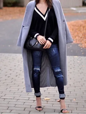V Neckline Contrast Sweater