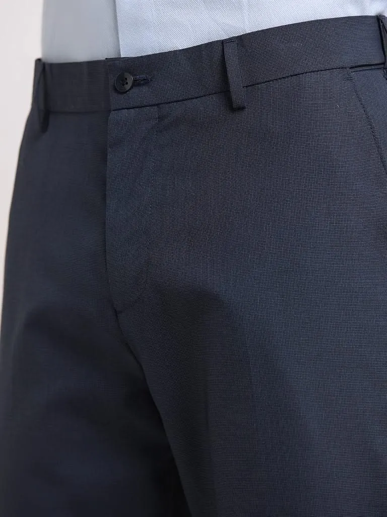 WES Formals Navy Straight Fit Trousers