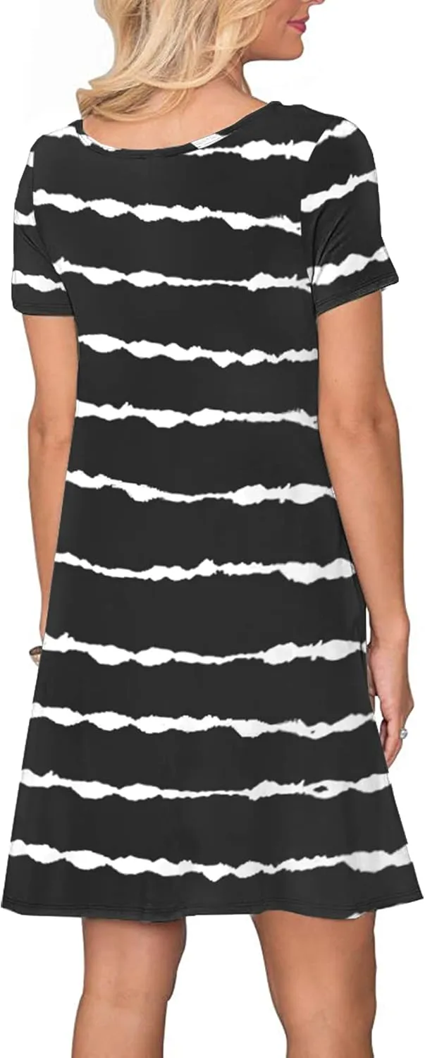 WNEEDU Women's Summer Casual T Shirt Dresses Short Sleeve Swing Dress with Pockets