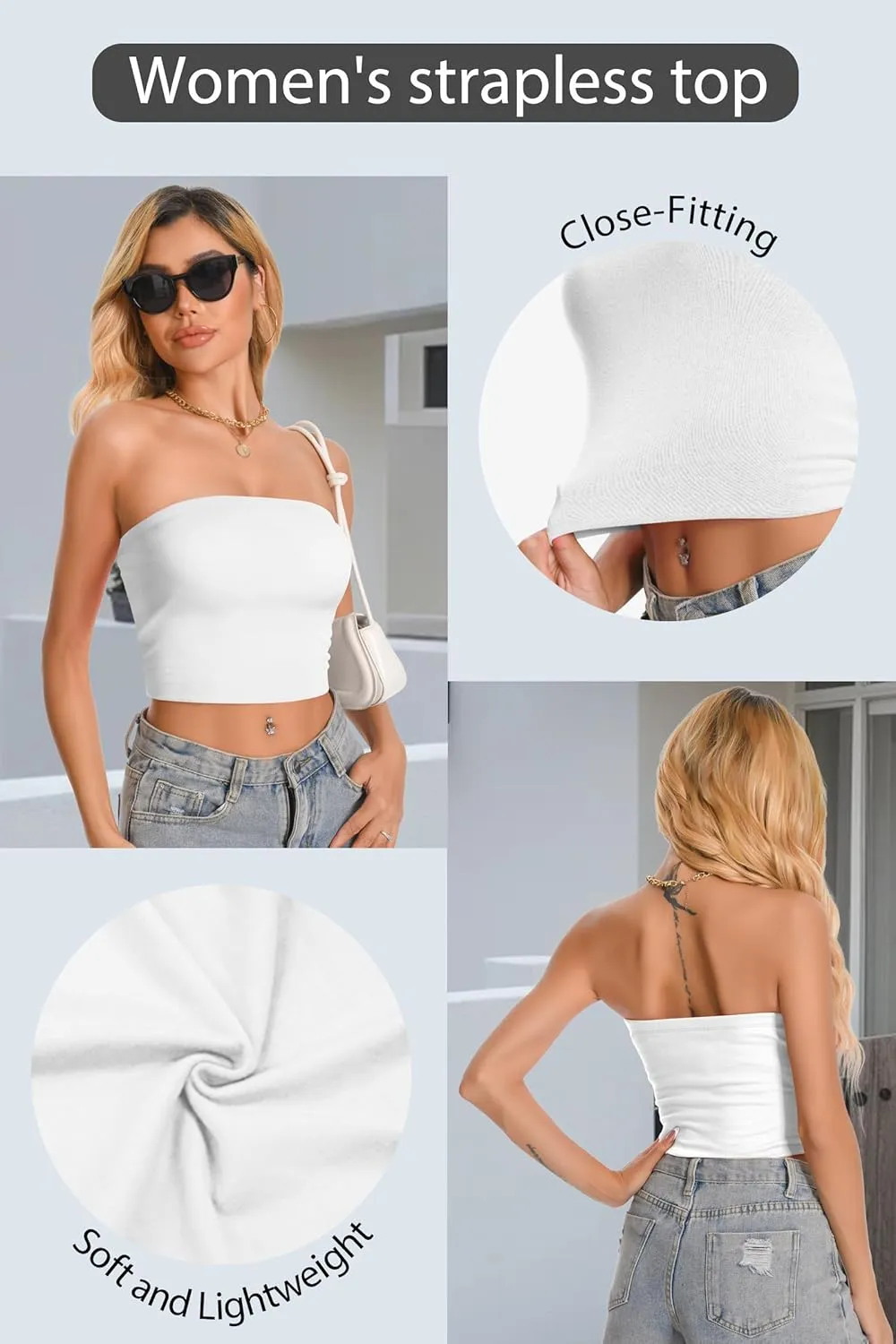 Women Tube Tops Strapless Shirt Summer Outfits Bandeau Basic Crop Top Y2k Going Out