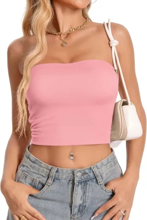 Women Tube Tops Strapless Shirt Summer Outfits Bandeau Basic Crop Top Y2k Going Out