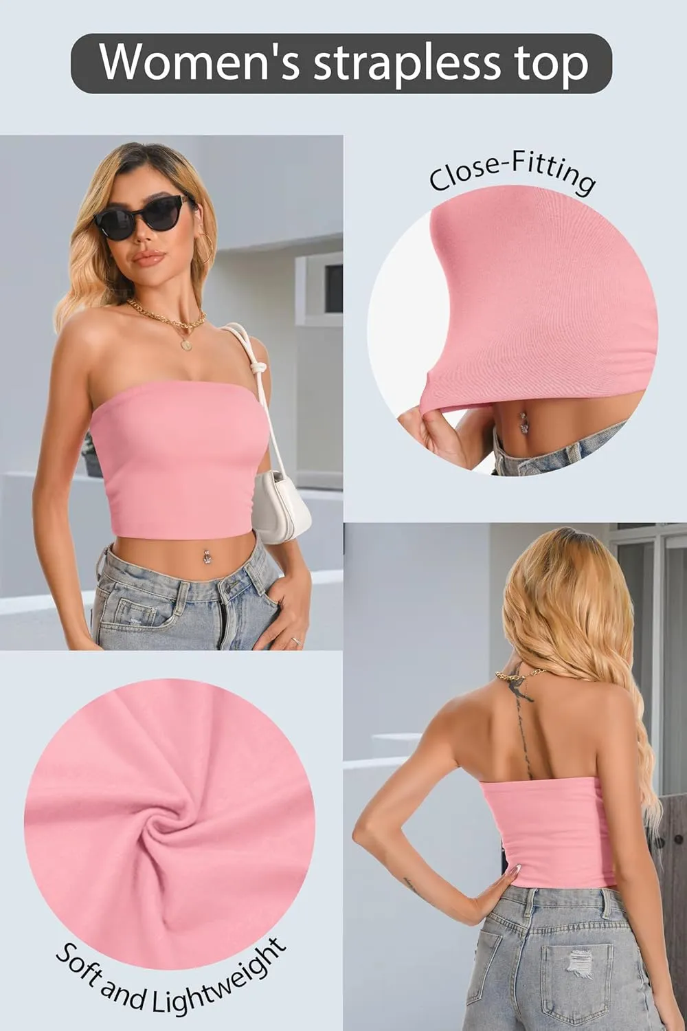 Women Tube Tops Strapless Shirt Summer Outfits Bandeau Basic Crop Top Y2k Going Out