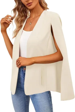 Women's Cape Blazer Split Long Sleeve Open Front Blazer Jacket Business Casual Suit Tops Cardigan Coats