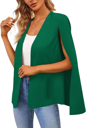 Women's Cape Blazer Split Long Sleeve Open Front Blazer Jacket Business Casual Suit Tops Cardigan Coats