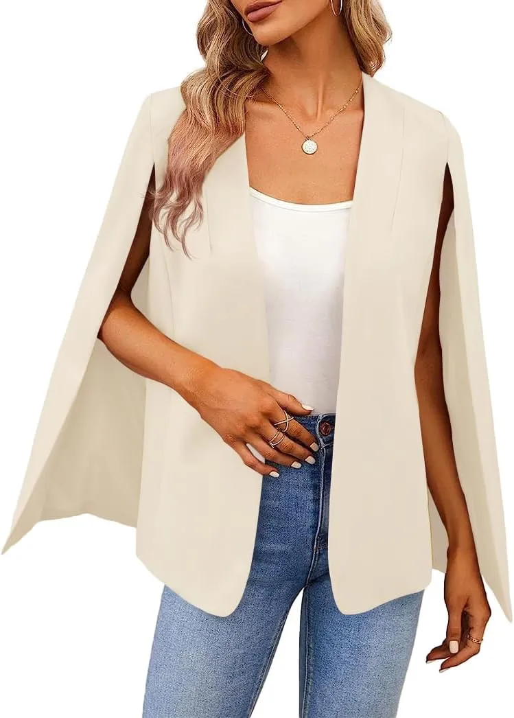 Women's Cape Blazer Split Long Sleeve Open Front Blazer Jacket Business Casual Suit Tops Cardigan Coats