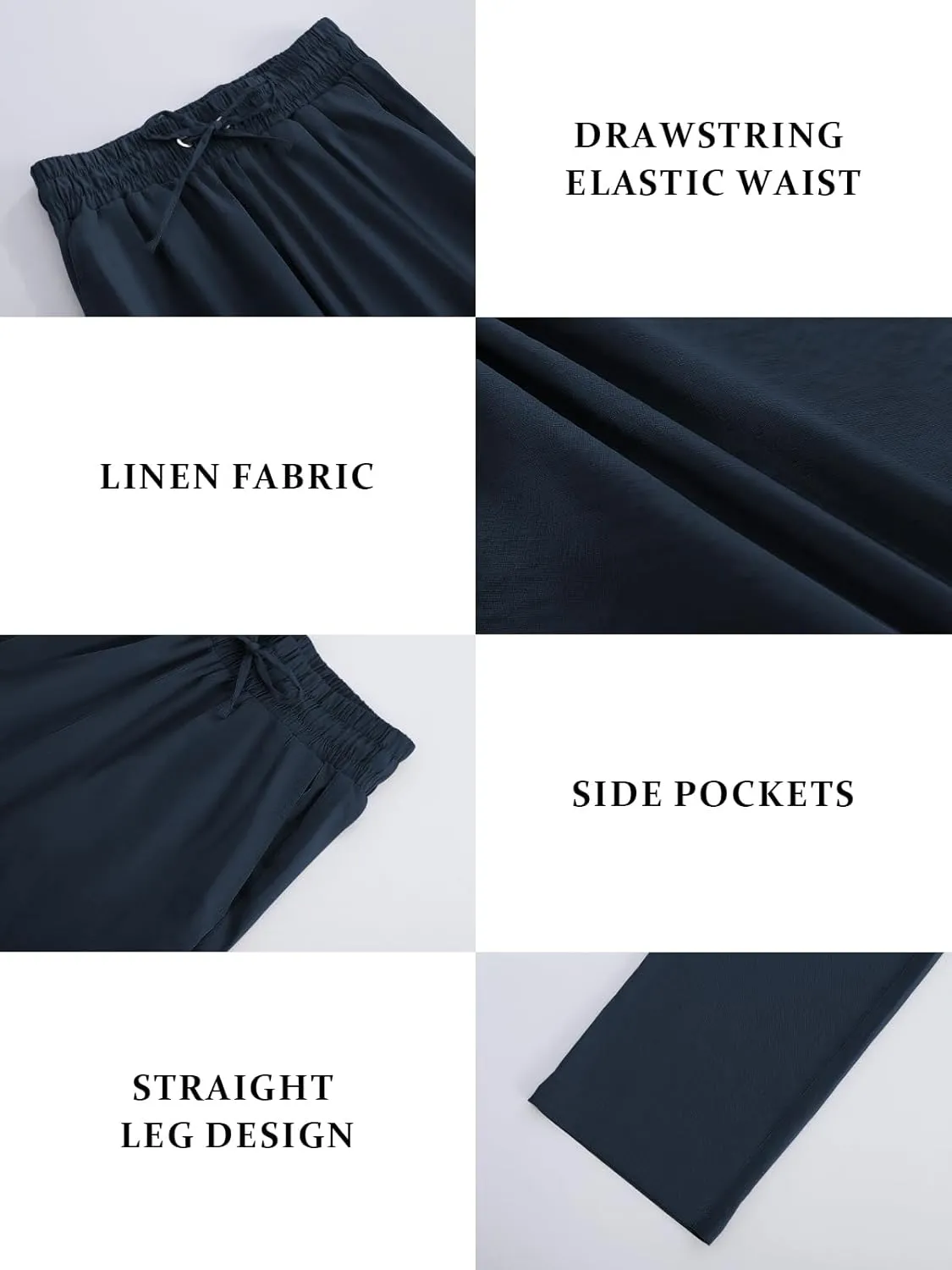 Womens High Waist Summer Casual Pants Drawstring Straight Leg Beach Vacation Lounge Pocket Linen Trousers