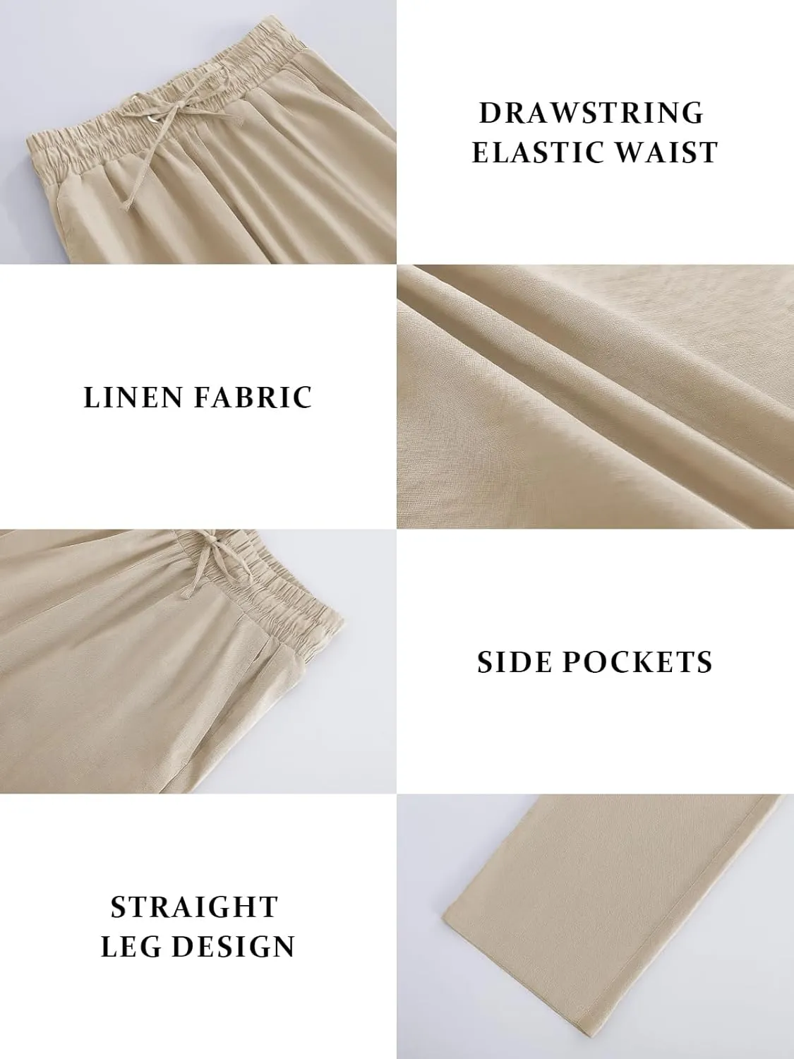Womens High Waist Summer Casual Pants Drawstring Straight Leg Beach Vacation Lounge Pocket Linen Trousers