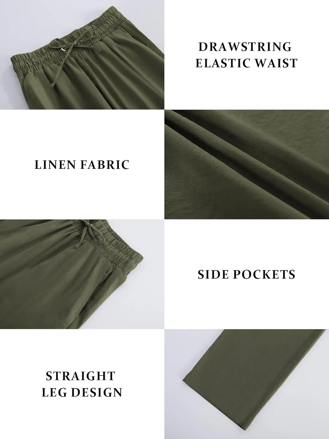 Womens High Waist Summer Casual Pants Drawstring Straight Leg Beach Vacation Lounge Pocket Linen Trousers