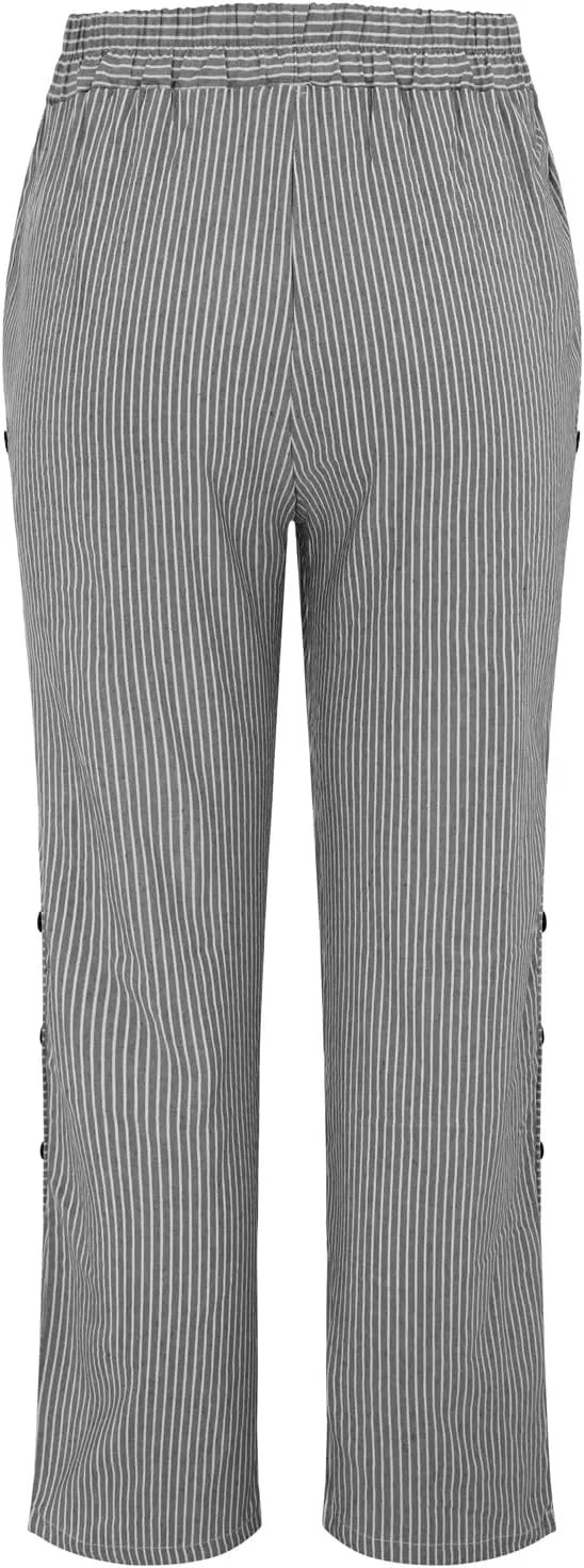 Womens Linen Cotton Blend Striped Pants Shorts Summer 2025 Casual Dressy High Waisted with Drawstring Waist Lightweight