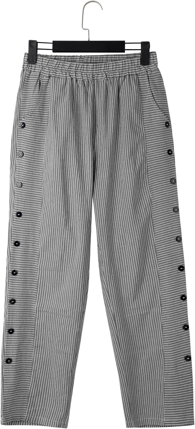 Womens Linen Cotton Blend Striped Pants Shorts Summer 2025 Casual Dressy High Waisted with Drawstring Waist Lightweight