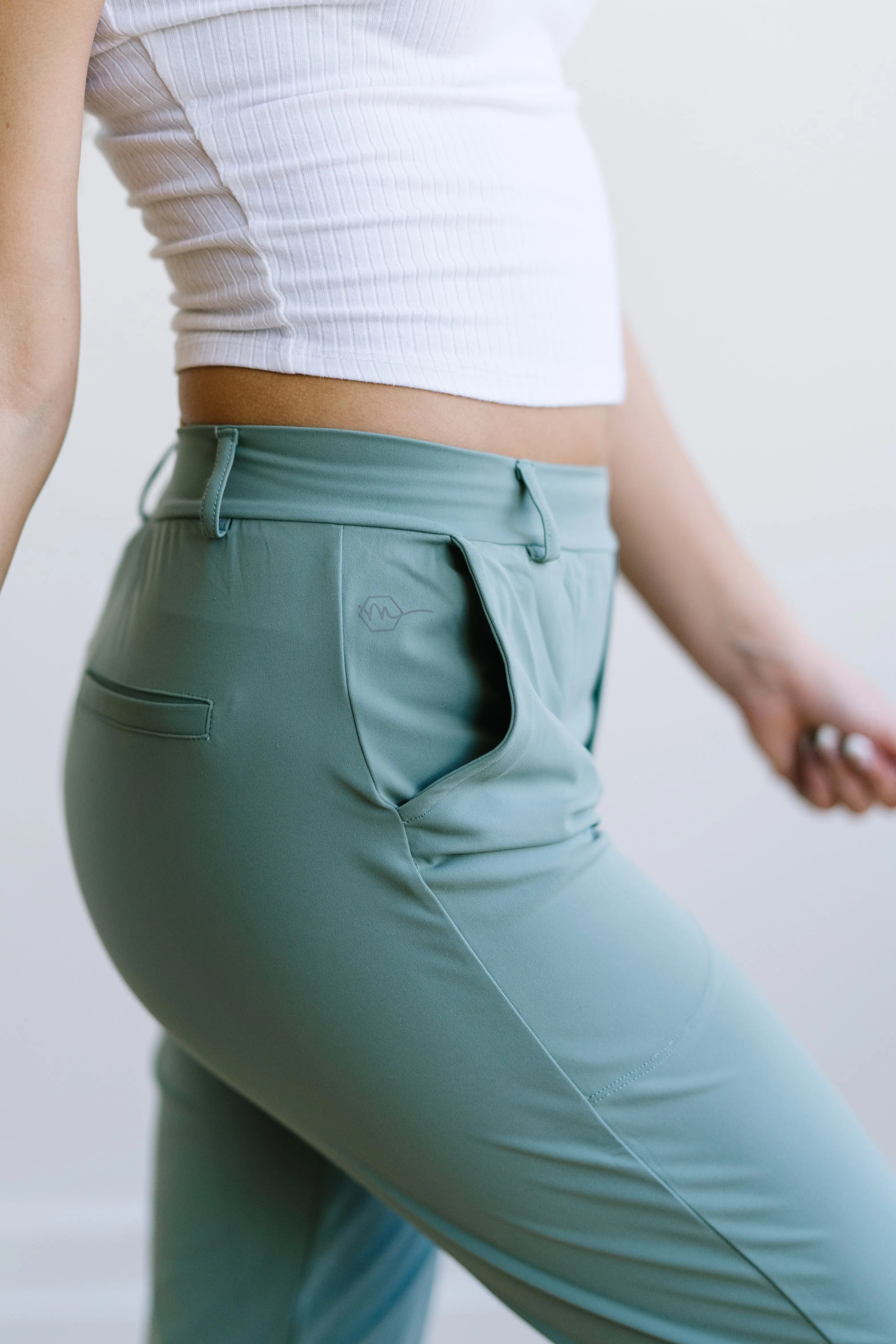 Work Hard Play Hard Trousers - Sage | MT LUXE