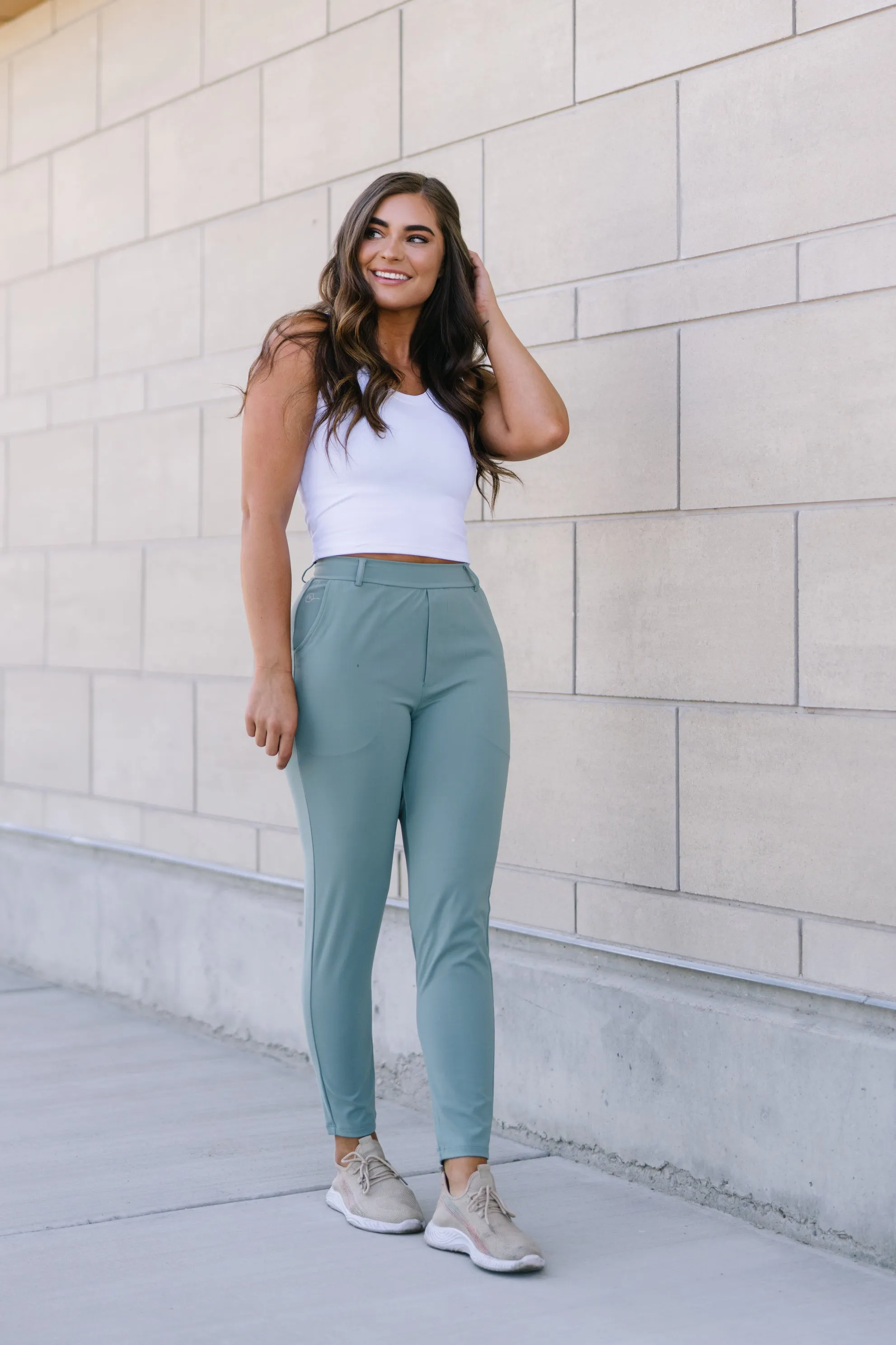 Work Hard Play Hard Trousers - Sage | MT LUXE