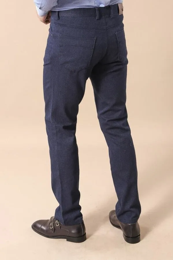 WSS Slim Fit 5 Pockets Navy Blue Men Pants  - Singen