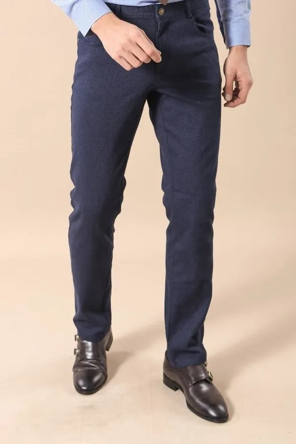 WSS Slim Fit 5 Pockets Navy Blue Men Pants  - Singen