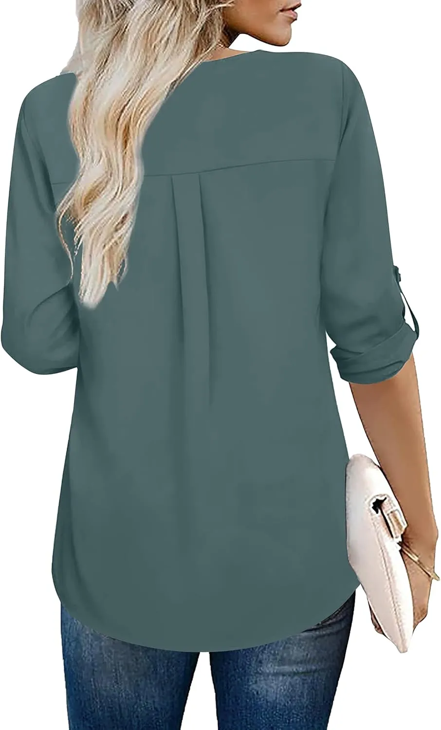 XIEERDUO 3/4 Sleeve Blouses for Women Business Casual V Neck Chiffon Shirts Tops