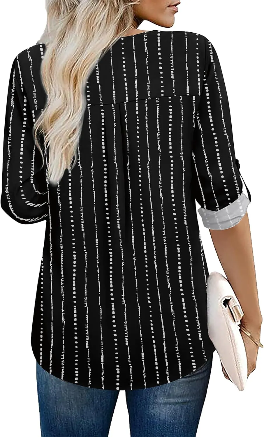 XIEERDUO 3/4 Sleeve Blouses for Women Business Casual V Neck Chiffon Shirts Tops