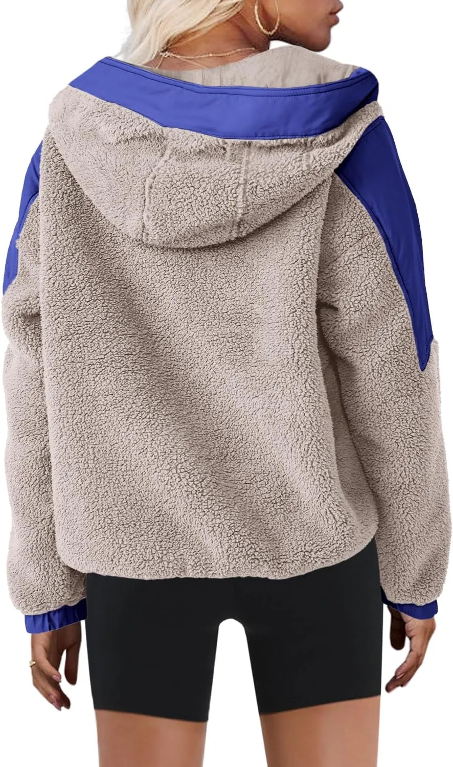 Yanekop Womens Fuzzy Fleece Hoodie Sherpa Sweatshirt Quarter Zip Pullover Long Sleeve Outerwear with Pockets