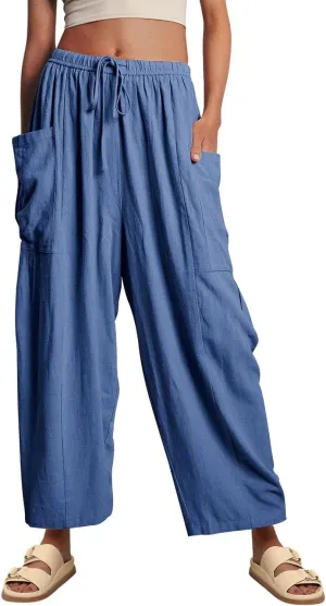 YOCUR Women Summer Beach Vacation Pants High Waisted Wide Leg Pants Printed Loose Flowy Casual Palazzo Lounge Trousers