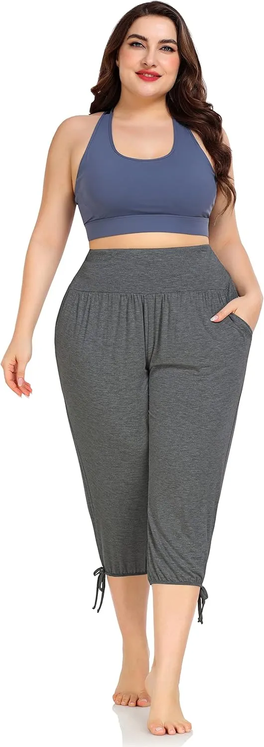 ZERDOCEAN Women's Plus Size Yoga Capri Pants Lounge Indoor Casual Comfy Relaxed Joggers with Pockets